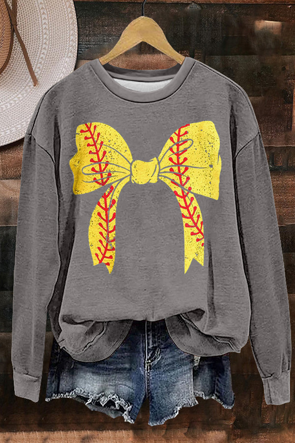 Chic Baseball Bow Print Sweatshirt