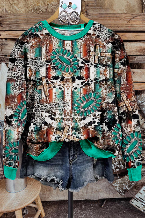 Classic Contrast Western Print Sweatshirt