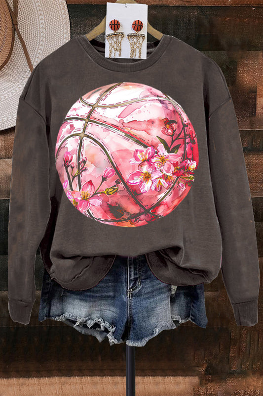 Watercolor Floral Basketball Print Sweatshirt