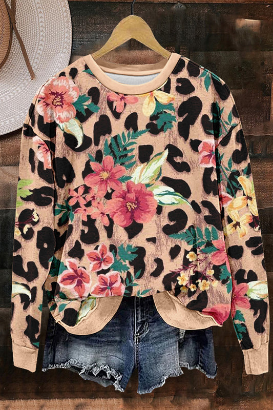 Sweet Flower Leopard Print Sweatshirt