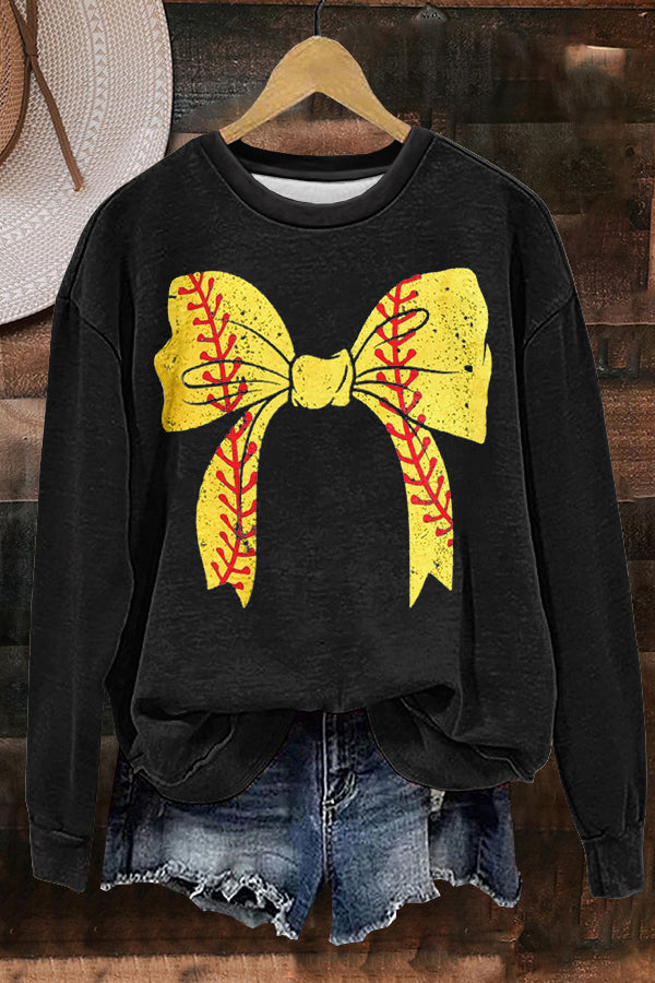 Chic Baseball Bow Print Sweatshirt