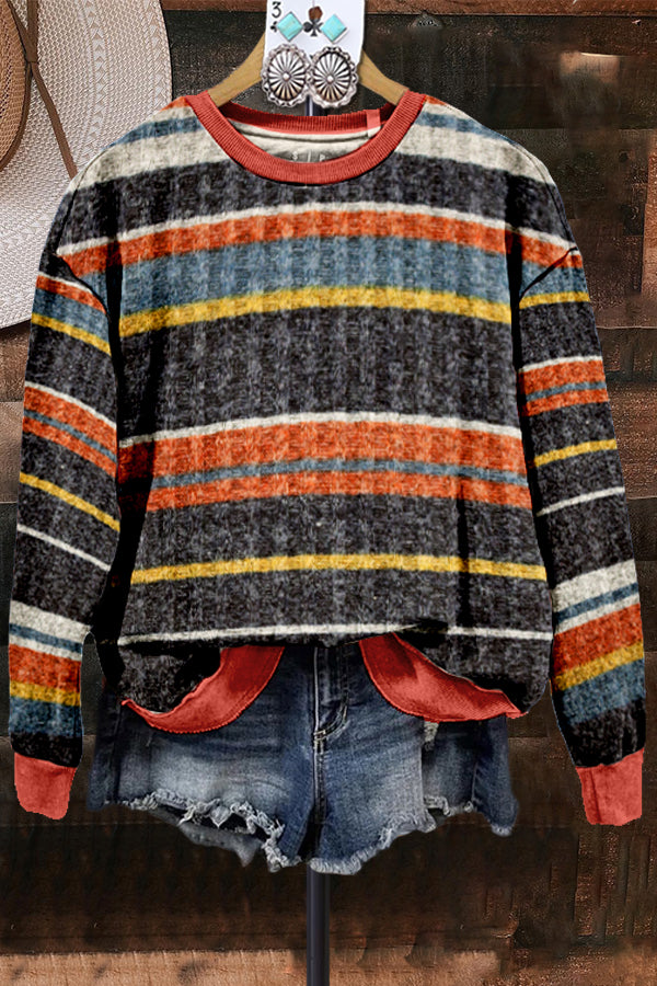 Vintage Contrast Striped Sweatshirt