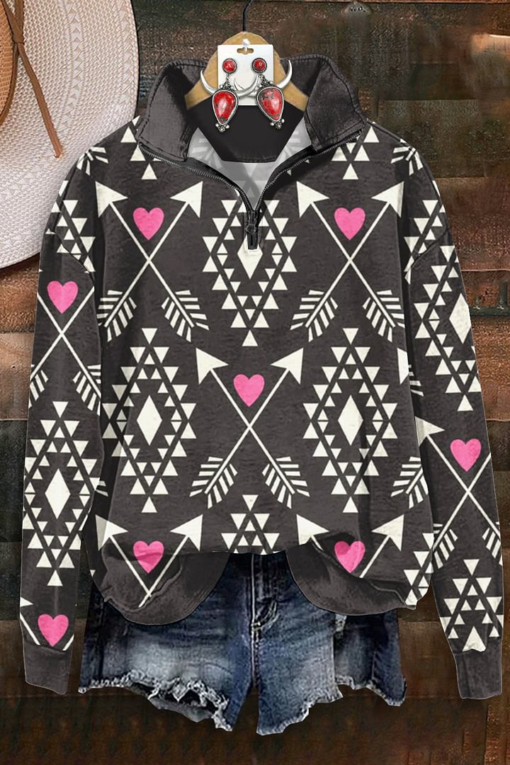 Retro Arrow Heart Print Sweatshirt