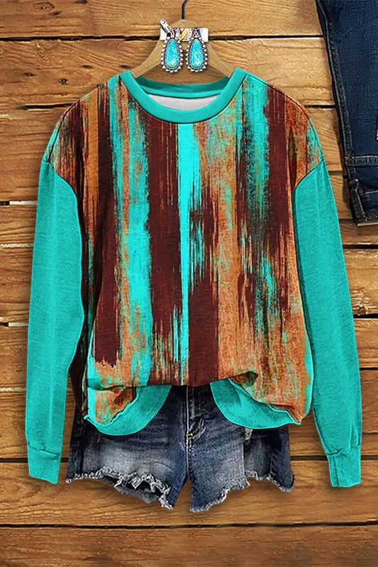 Casual Western Print Long Sleeve Top