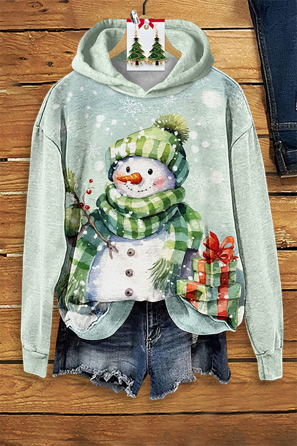 Casual Christmas Snowman Print Hoodie