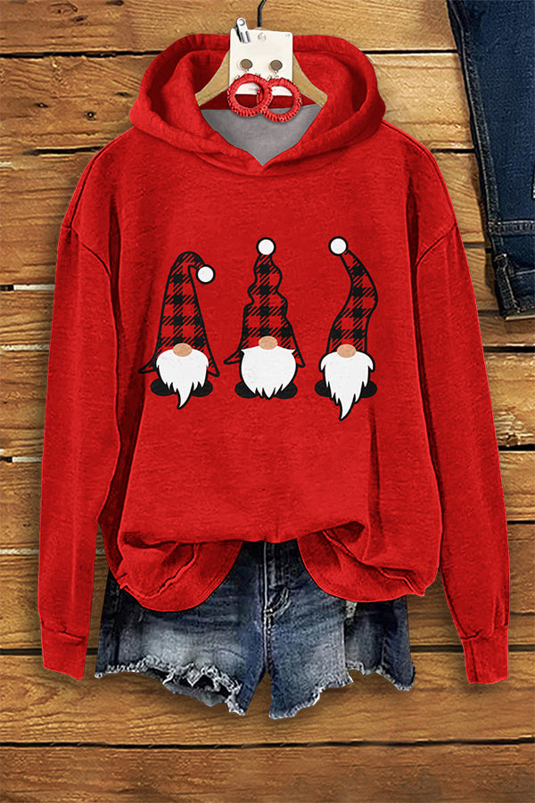 Casual Santa Check Print Hoodie