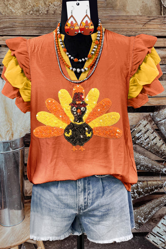 Classic Thanksgiving Turkey Sequin Top