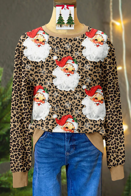 Christmas Santa Print Long Sleeve Top