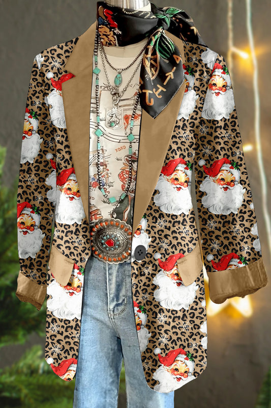 Classic Christmas Santa Print Long Sleeve Jacket