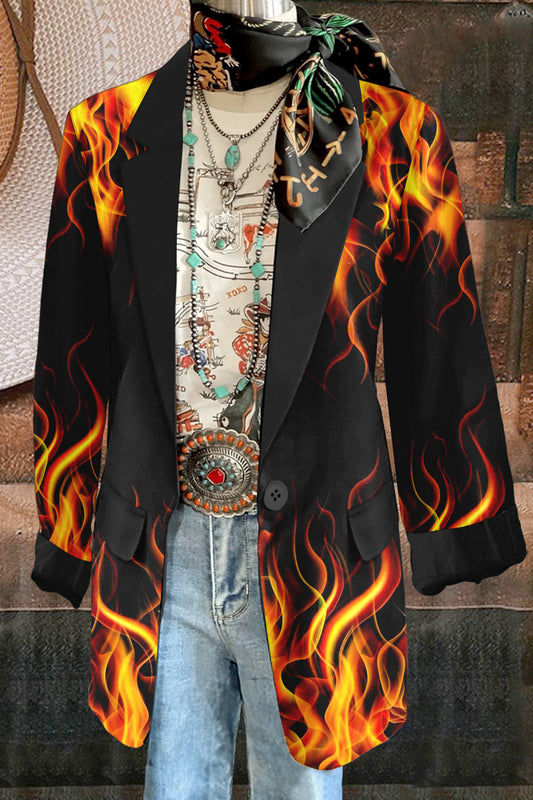 Vintage Flame Print Long Sleeve Jacket