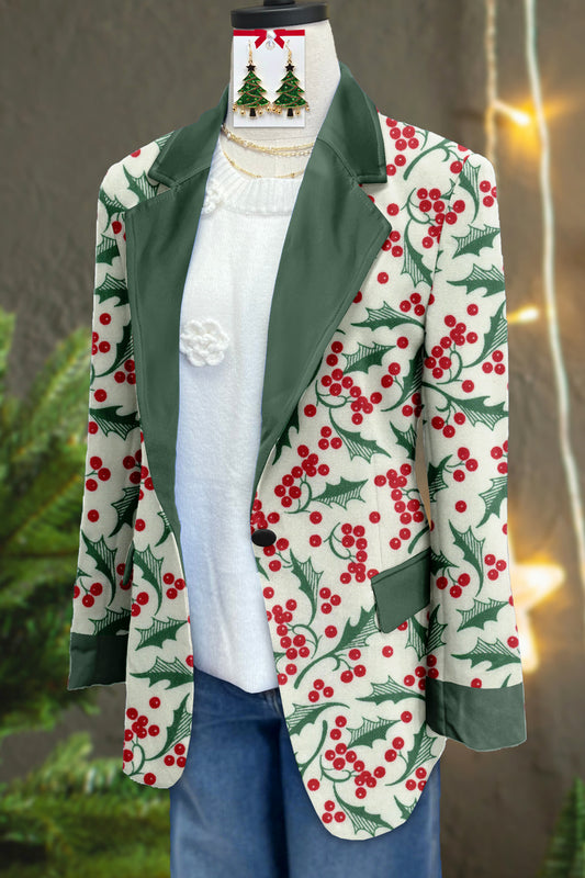 Vintage Christmas Print Long Sleeve Jacket