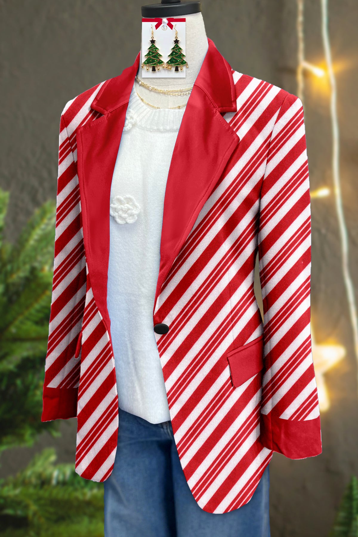 Classic Christmas Stripe Print Long Sleeve Jacket