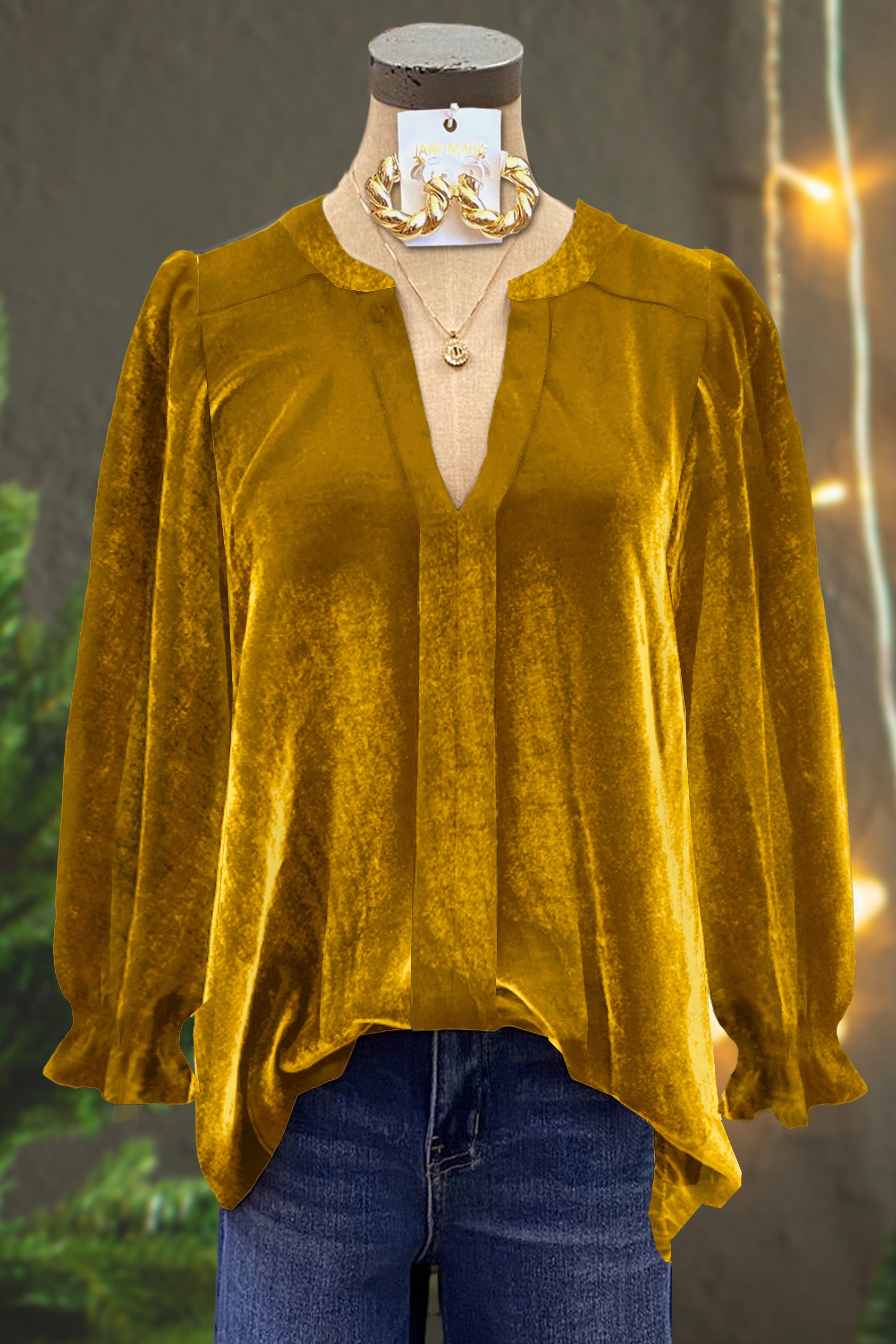 Classic Velvet Solid V-Neck Top