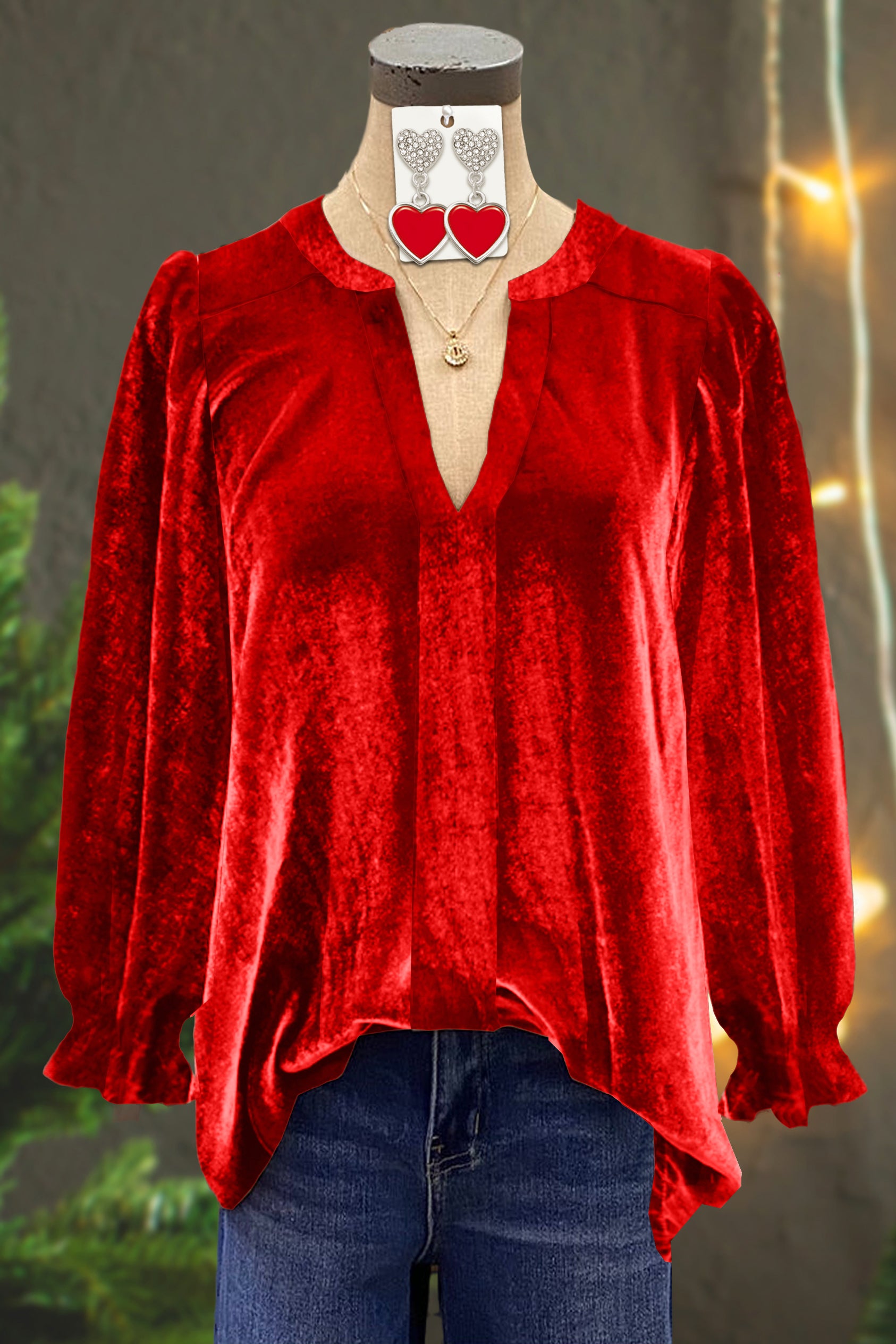 Classic Velvet Solid V-Neck Top