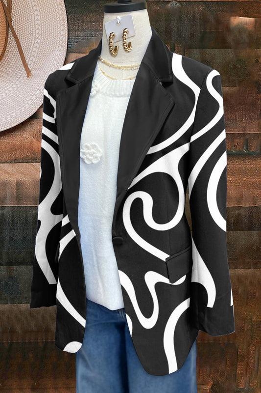 Classic Abstract Print Long Sleeve Blazer