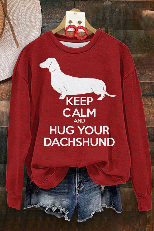 Casual Dachshund Slogan Print Long Sleeve Top