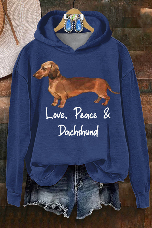 Classic Dachshund Love And Peace Print Hoodie