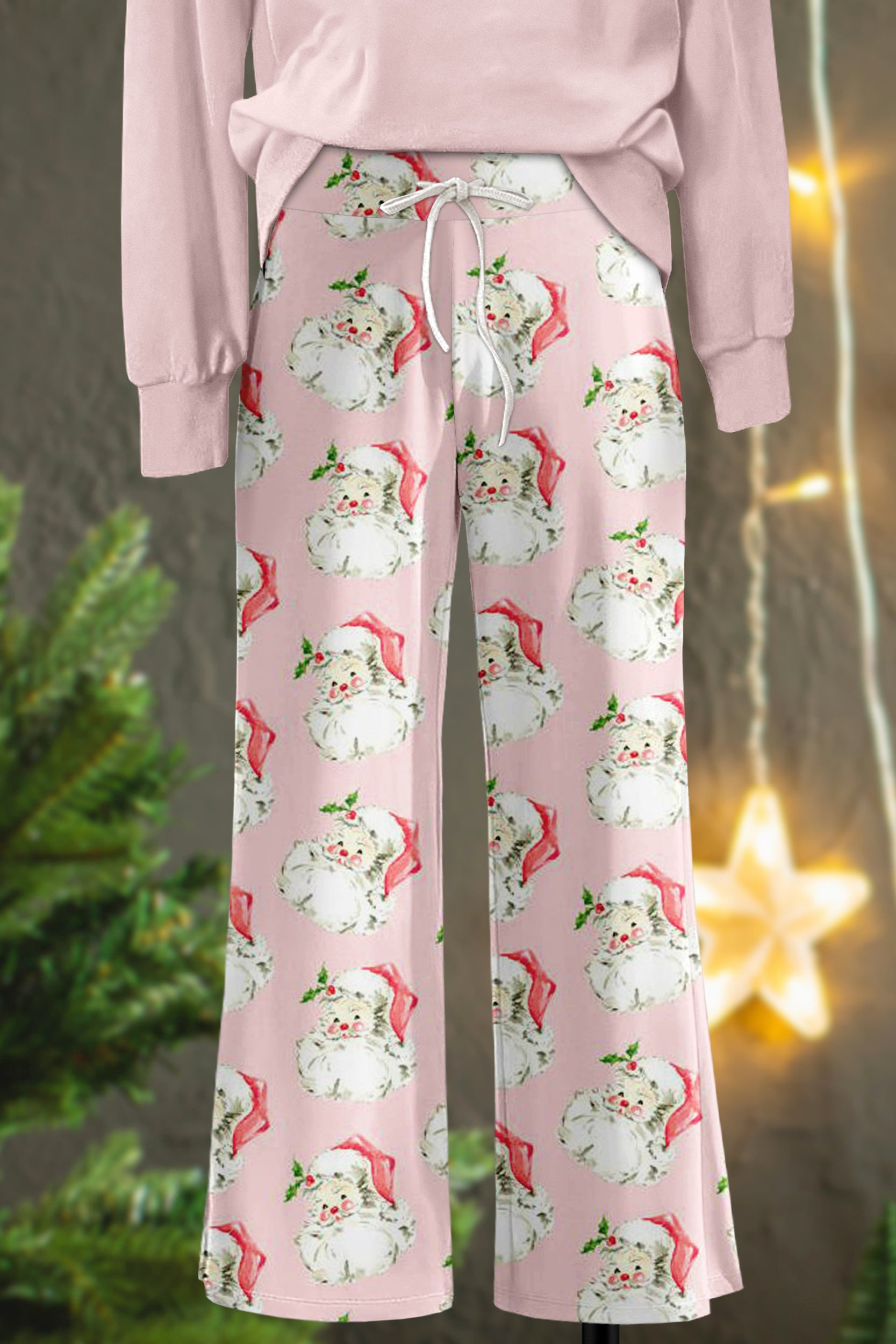 Sweet Christmas Santa Claus Printed Wide Leg Pants