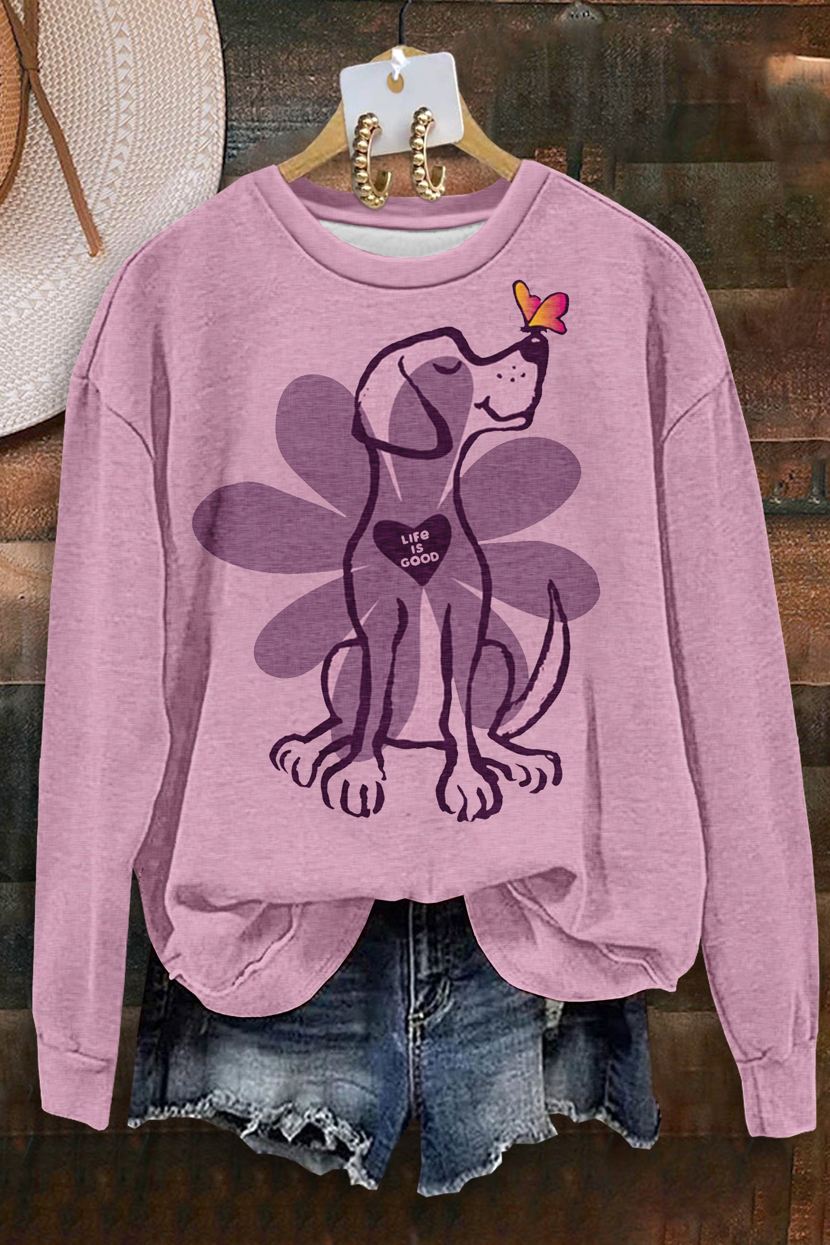 Classic Dog Print Long Sleeve Top