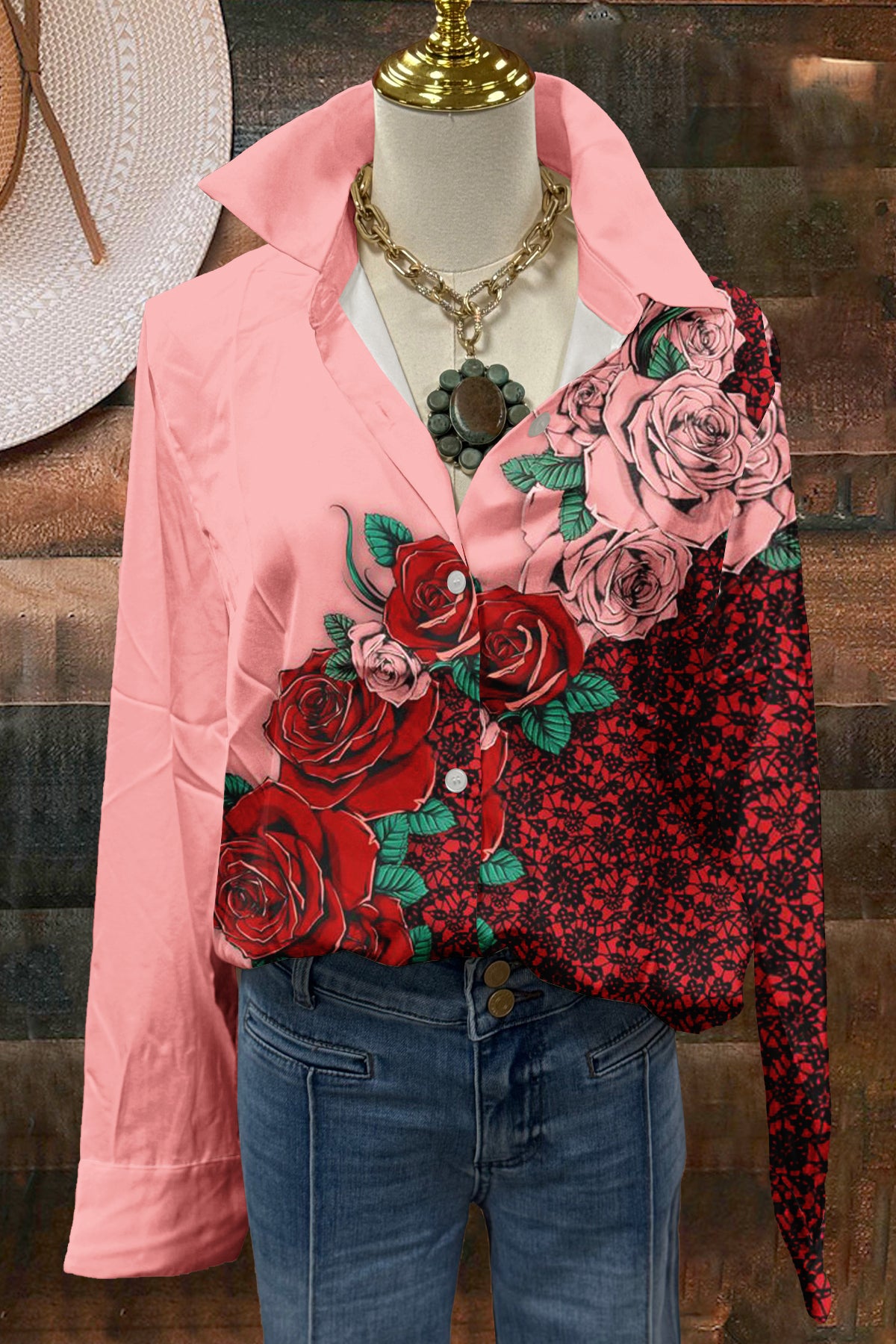 Sweet Rose Print Long Sleeve Shirt