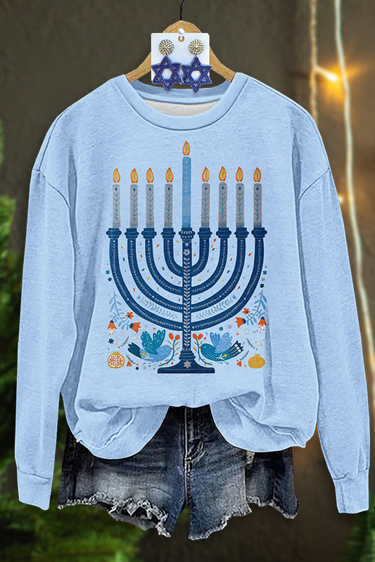 Simple Hanukkah Print Long Sleeve Top