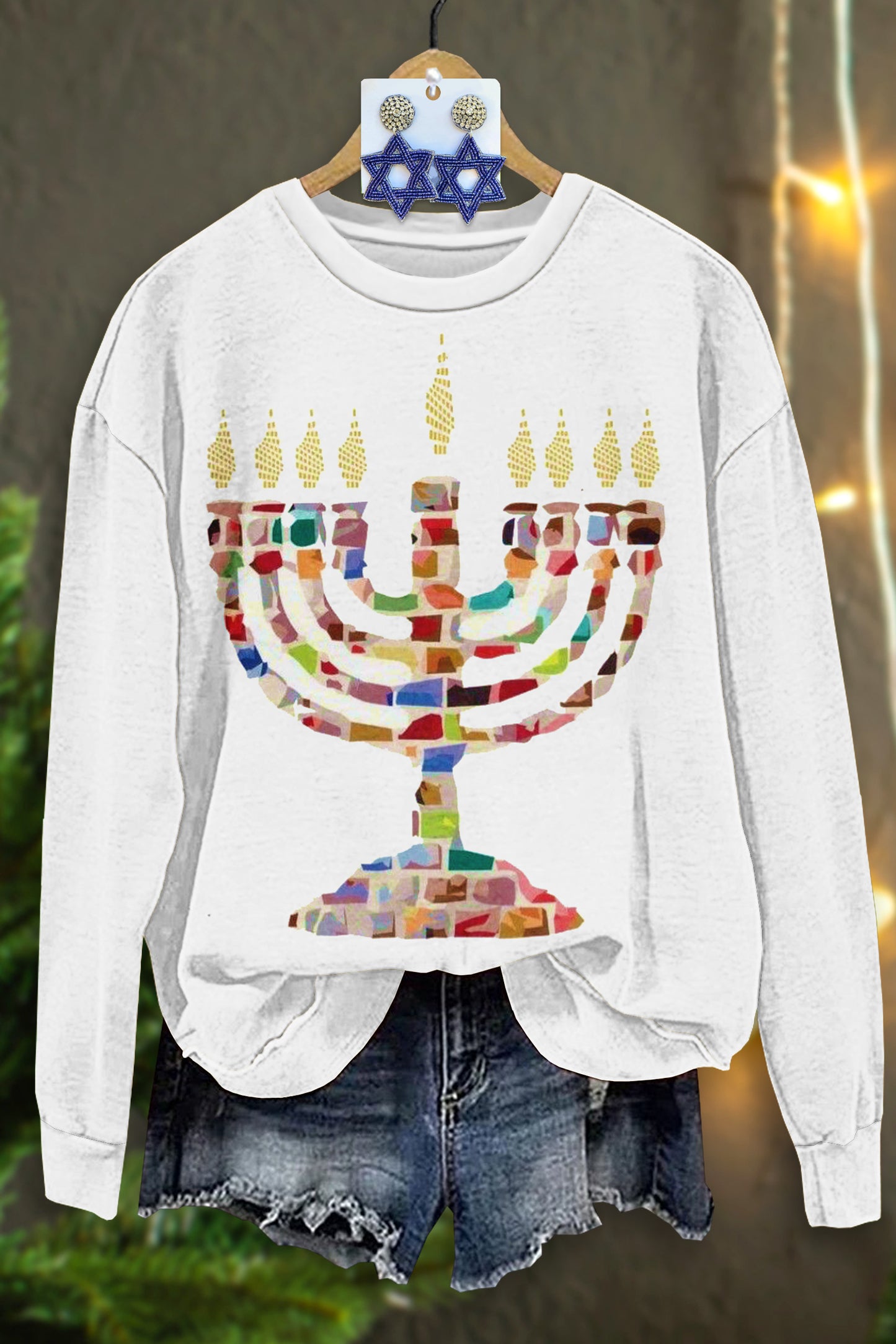 Classic Hanukkah Print Long Sleeve Top