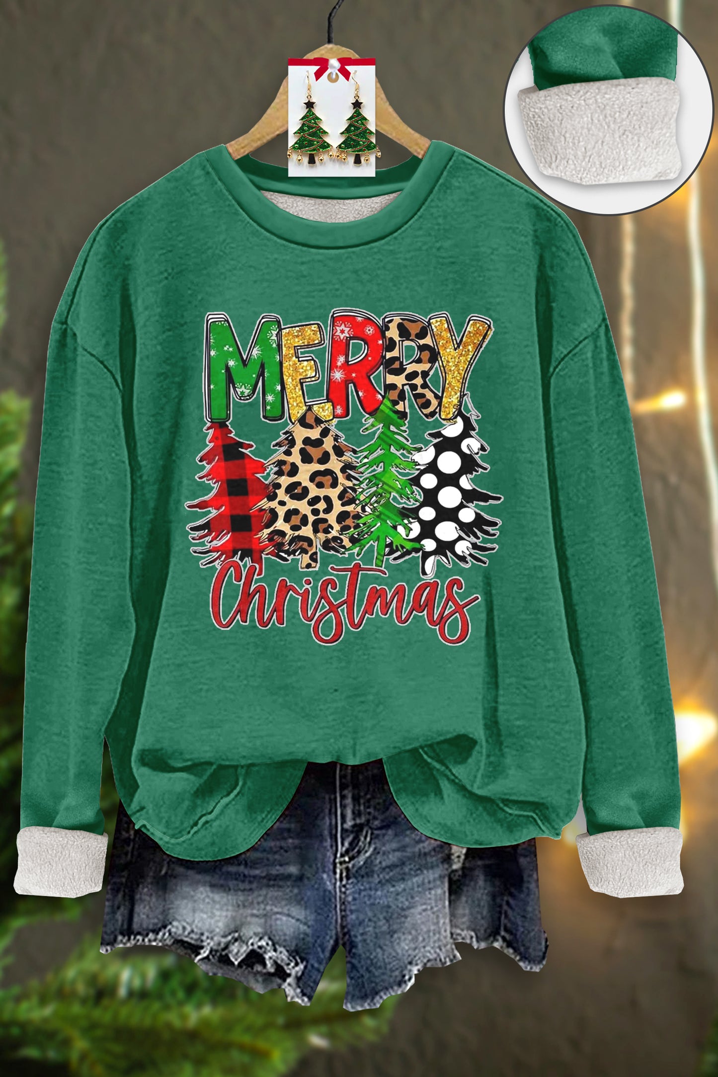 Classic Christmas Print Thick Fleece Sweatshirt