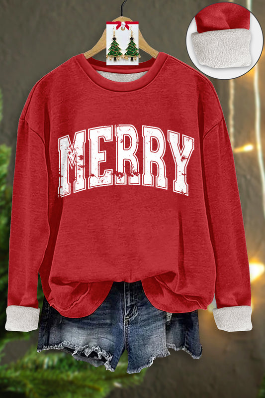 Merry Christmas Print Thick Fleece Sweatshirt