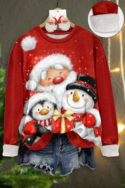 Cute Christmas Print Thick Fleece Sweatshirt