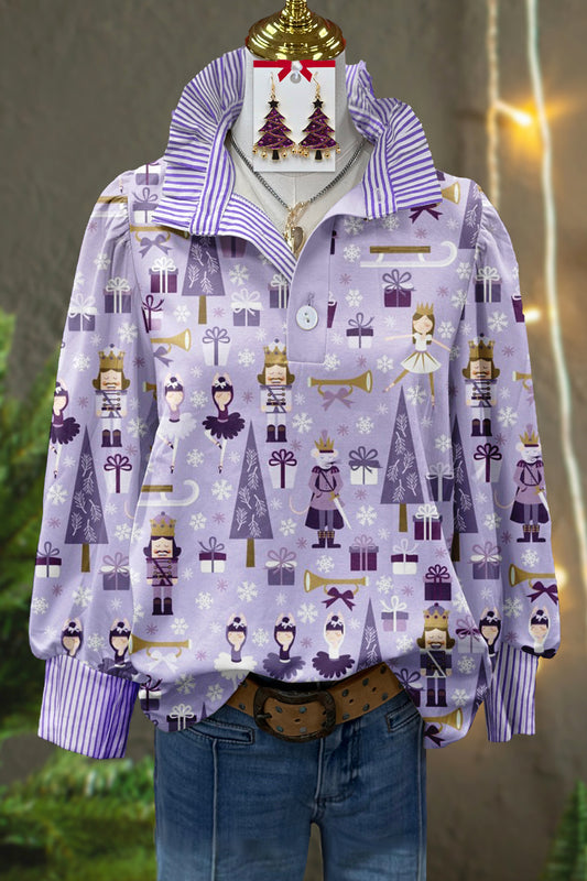 Fresh Nutcracker Print Stand Collar Top