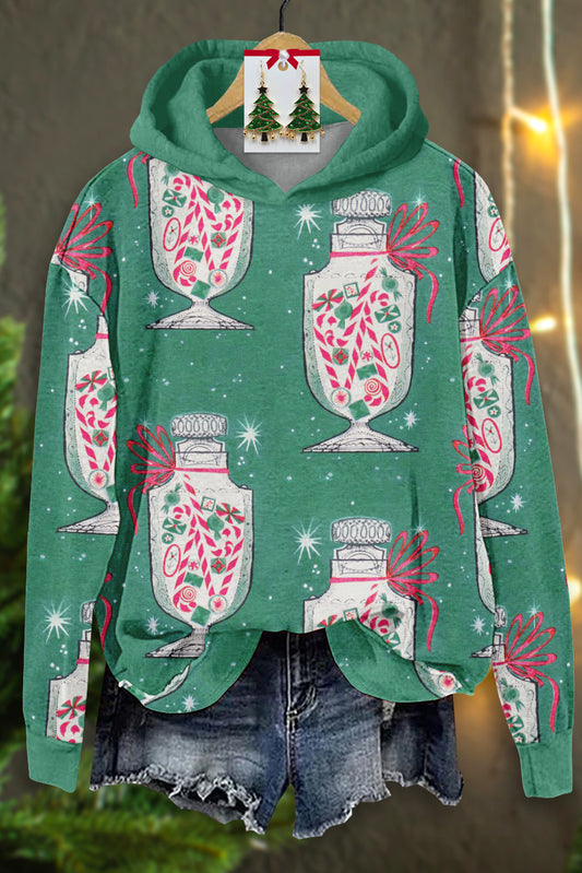 Cute Christmas Candy Jar Print Hoodie