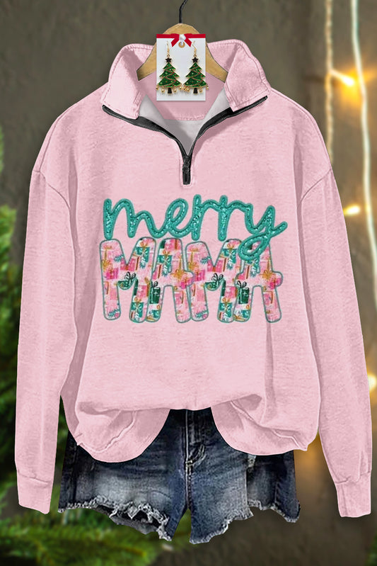 Sweet Merry Christmas MAMA Printed Zip Top