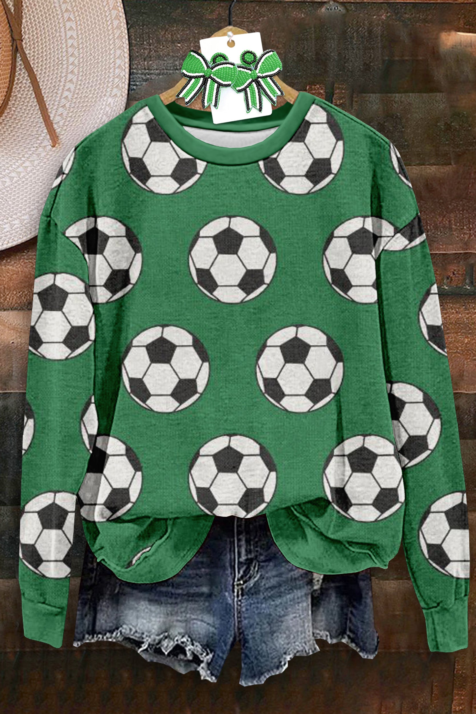 Casual Soccer Print Long Sleeve Top