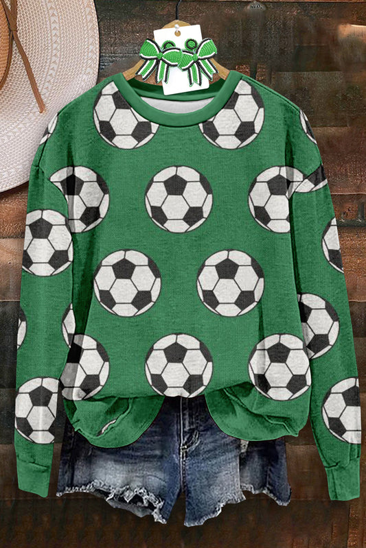 Casual Soccer Print Long Sleeve Top