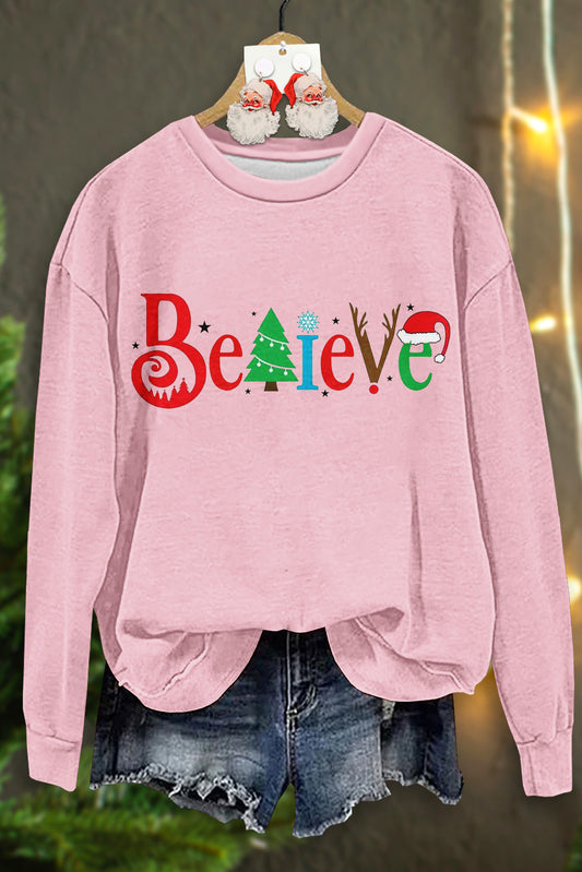 Sweet Christmas Believe Print Top