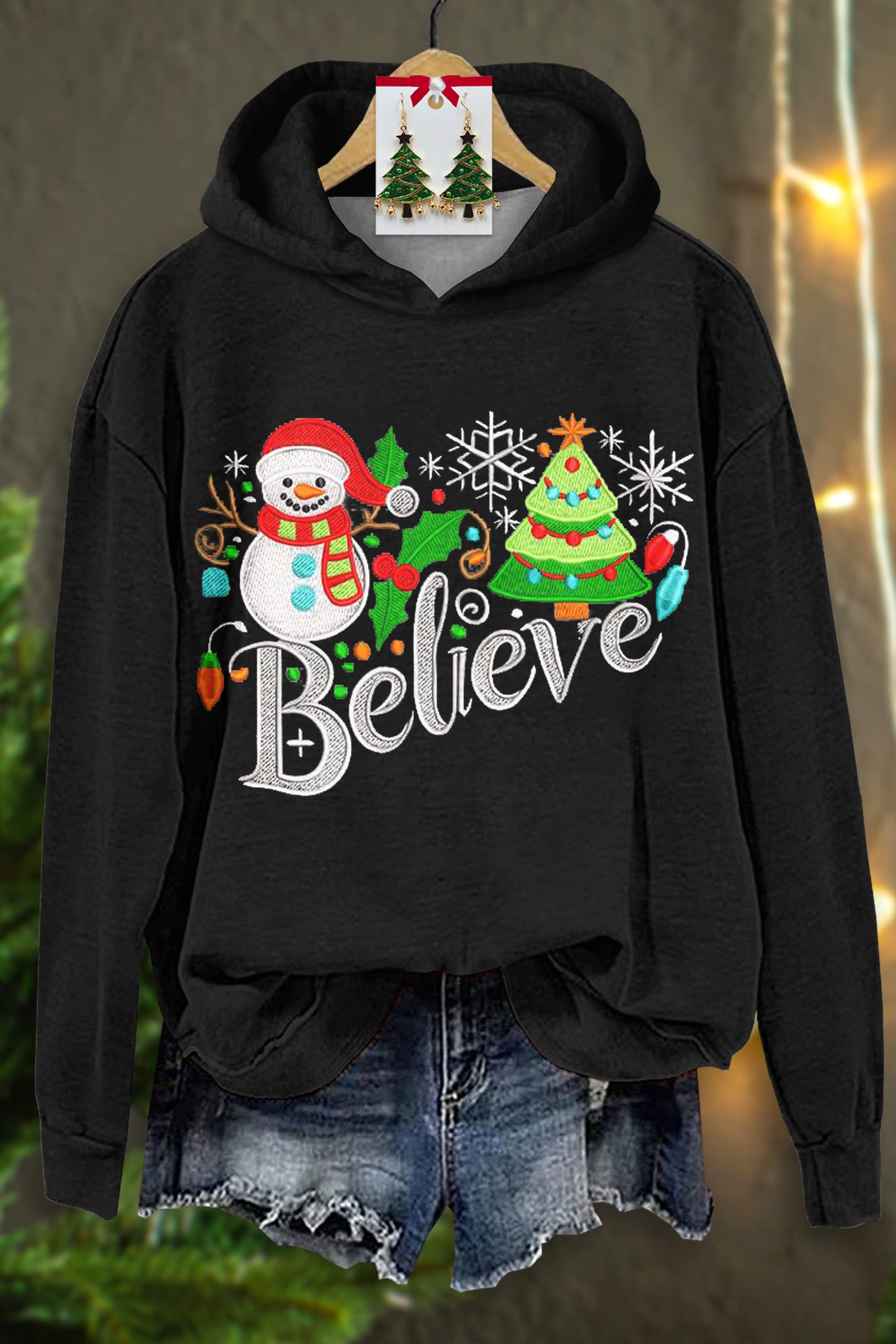 Casual Christmas Believe Print Hoodie