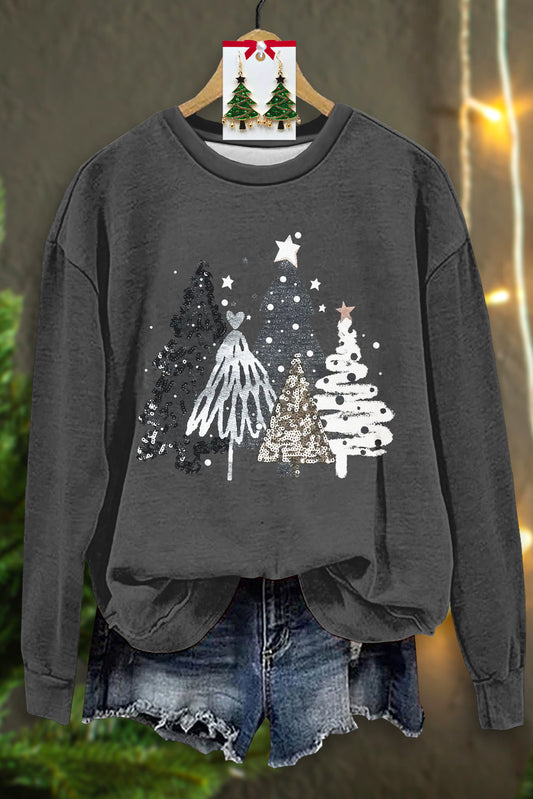 Casual Christmas Tree Print Long Sleeve Top