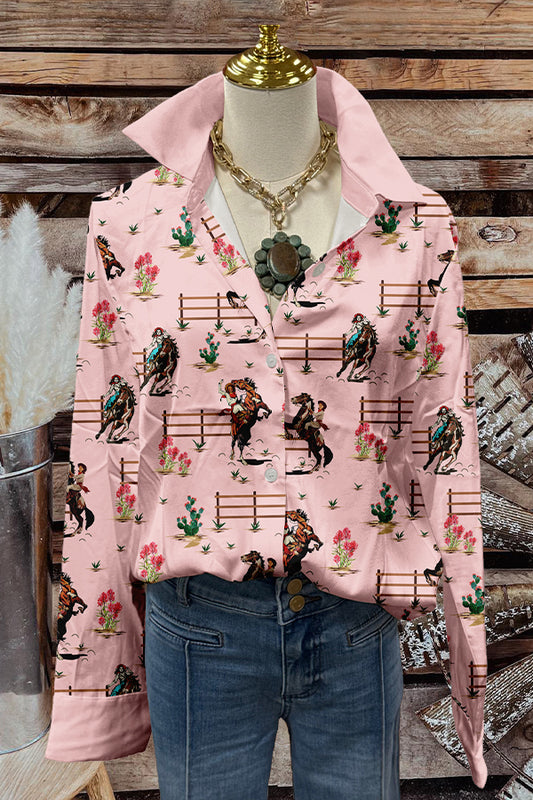 Sweet Western Print Long Sleeve Shirt