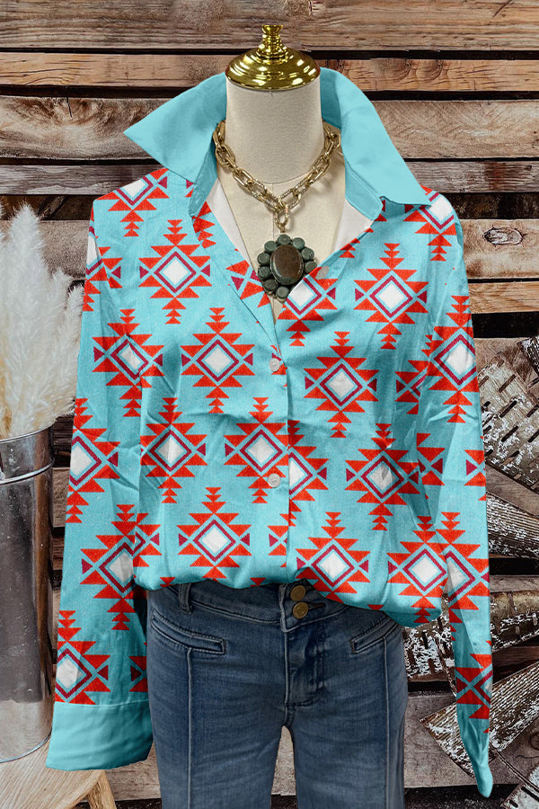 Fresh Western Print Long Sleeve Shirt