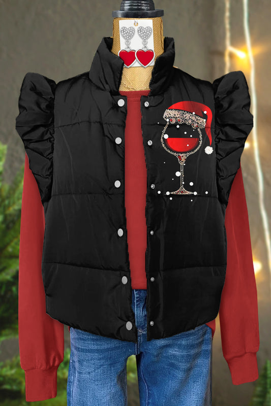 Classic Christmas Wine Glass Print Fly Sleeve Vest