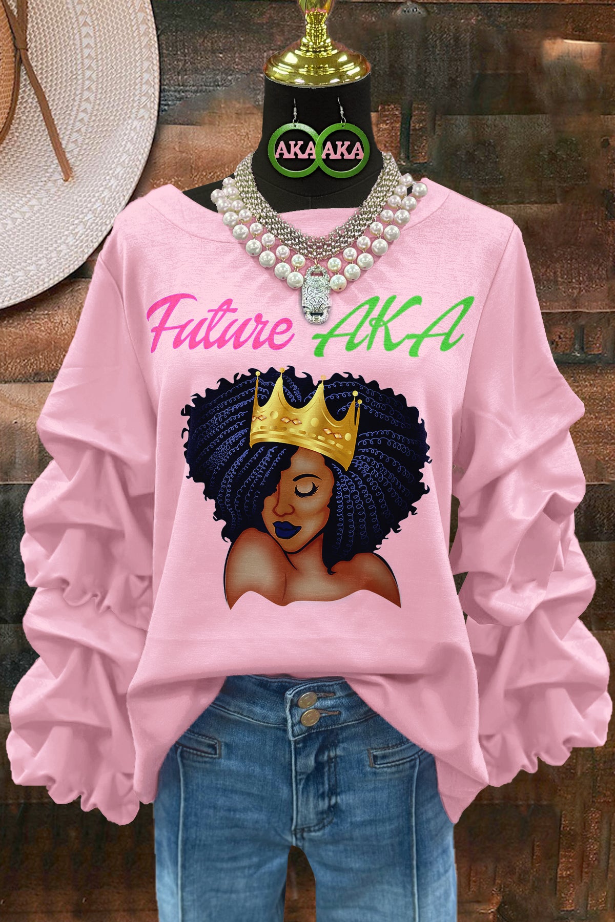 Sweet Alpha Kappa Alpha Sorority Print Pleated Top