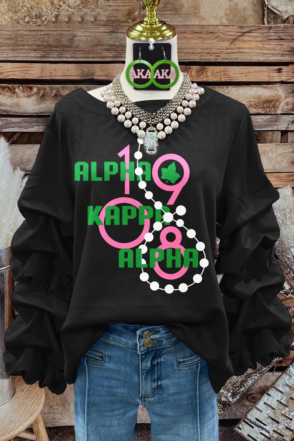 Alpha Kappa Alpha Sorority Print Pleated Top