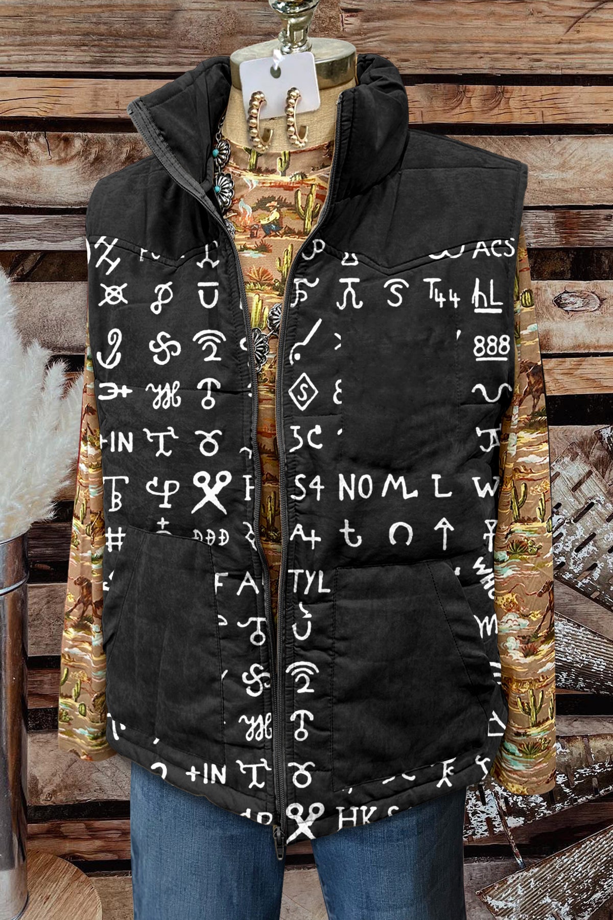 Classic Western Graphic Print Pocket Vest