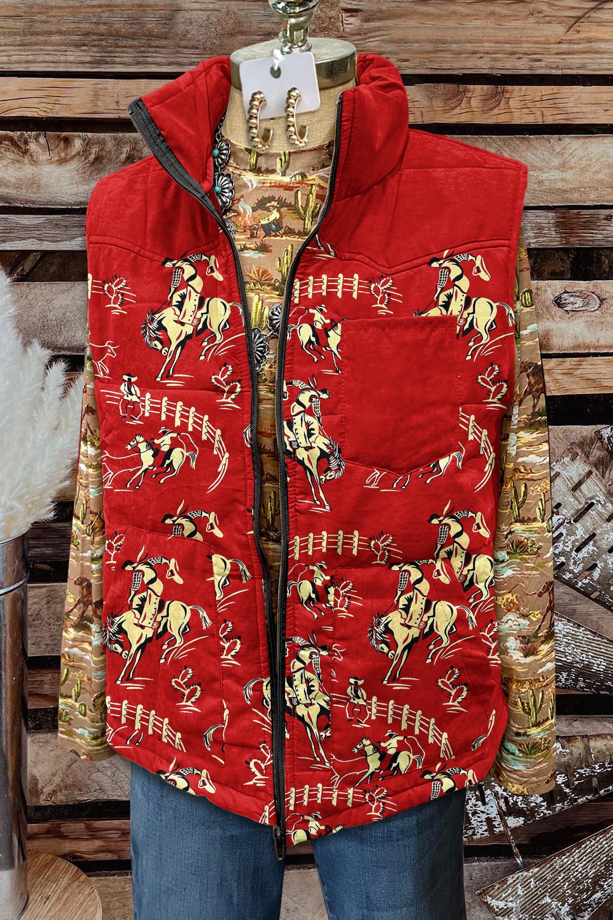 Classic Cowboy Print Pocket Vest