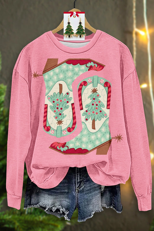 Sweet Boots Christmas Tree Print Sweatshirt