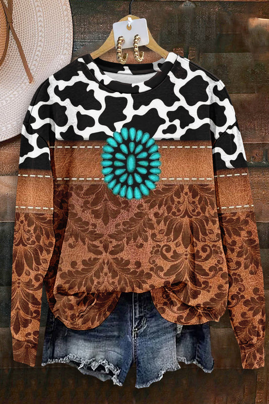 Retro Western Print Long Sleeve Sweatshirt