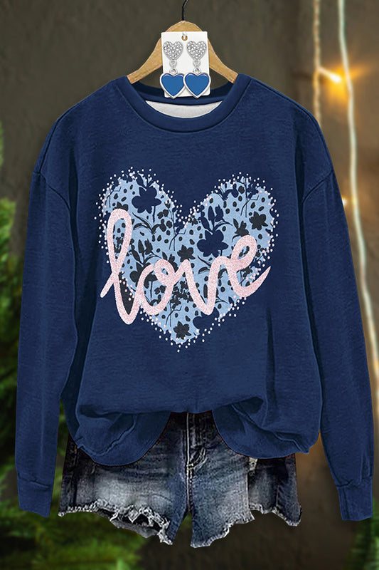 Casual Valentine's Day Love Print Sweatshirt