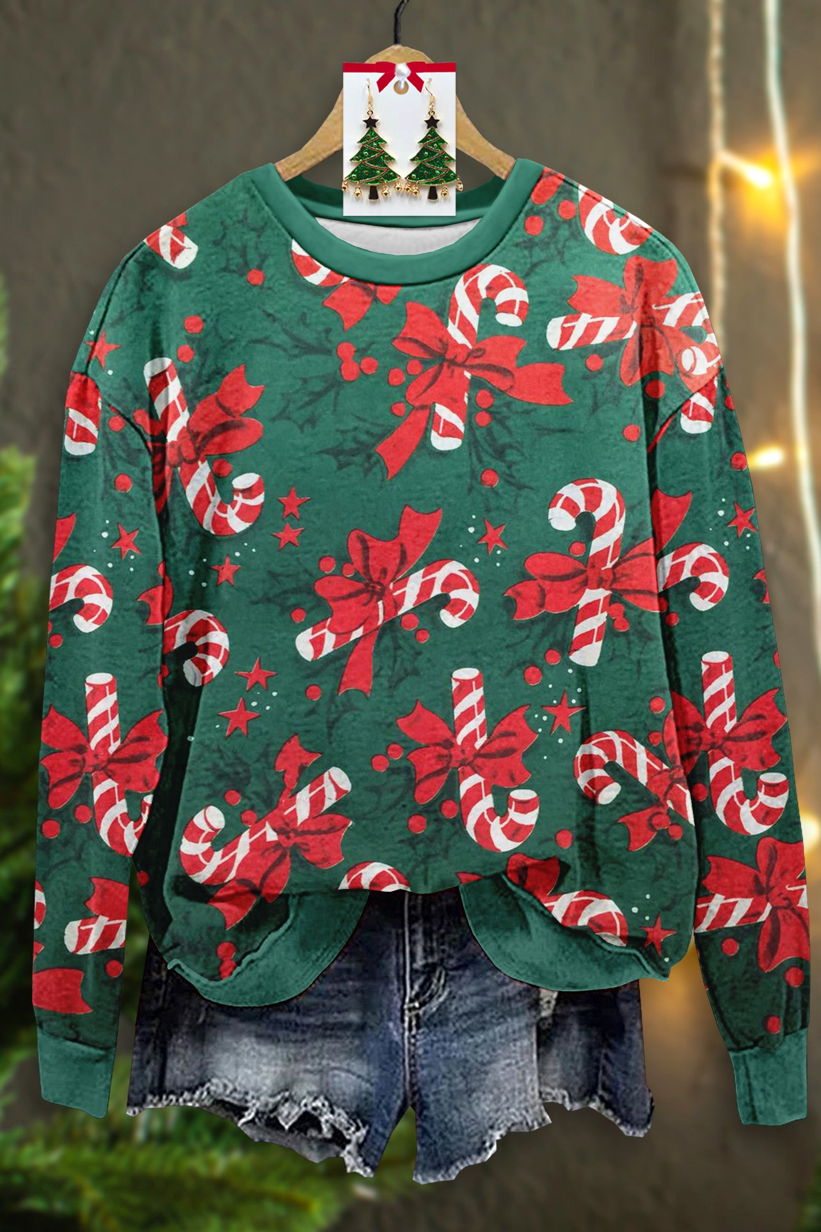 Vintage Christmas Candy Print Sweatshirt