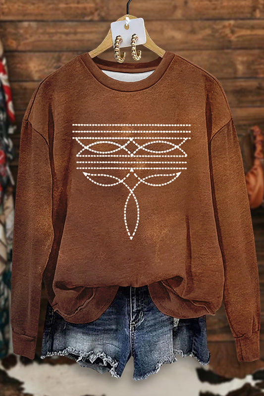 Western Boot Stitch Print Sweatshirt