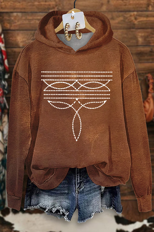 Western Boot Stitch Print Hoodie